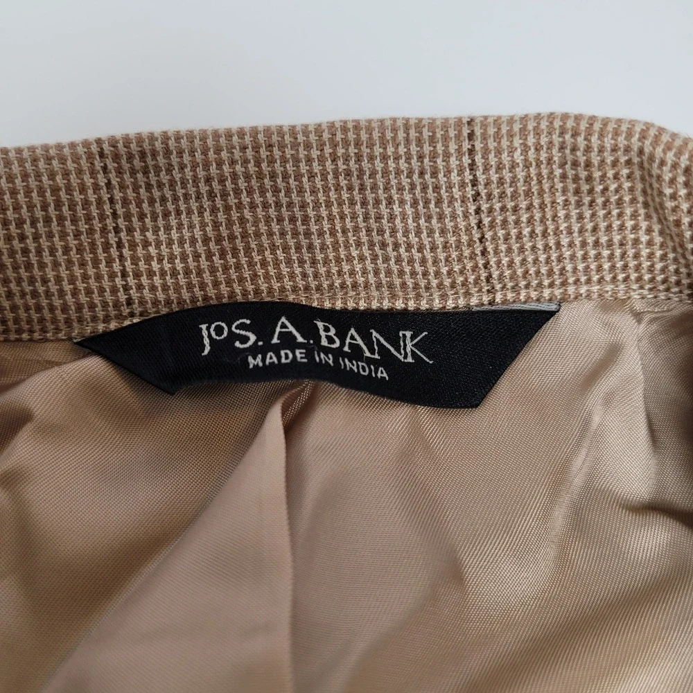 Jos. A. Bank Blazer Mens 46R Tan Silk Camel Hair Windowpane Excellent Sport Coat
